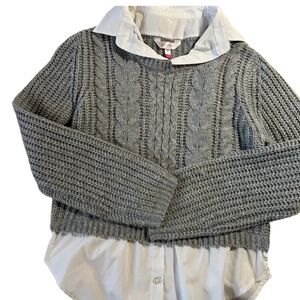 No BounyGray Cable Knit Sweater with White Collar